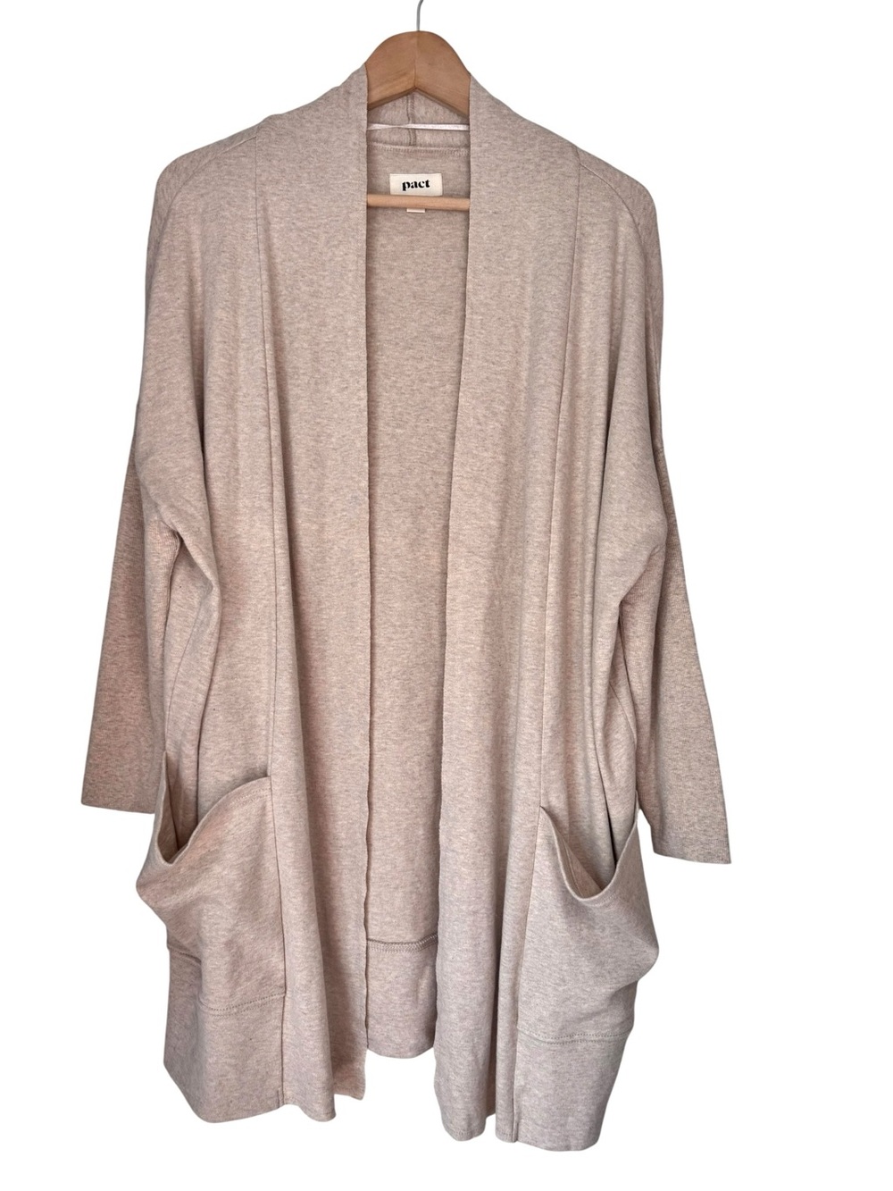 Pact Airplane Cardigan Womens XS/S Organic Cotton Pockets Oversized Beige Cream